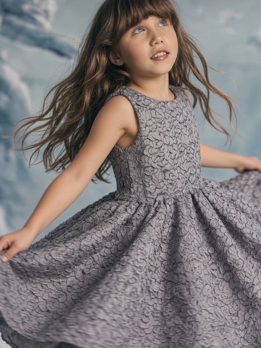 GAP Girls' Metallic Silver Flower Dress 8